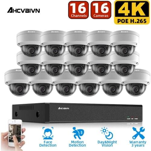 AHCBIVN 16CH NVR 8MP Dome POE IP Camera NVR Kit Outdoor Security System Explosion proof Weatherproof H.265 4K Output P2P ONVIF