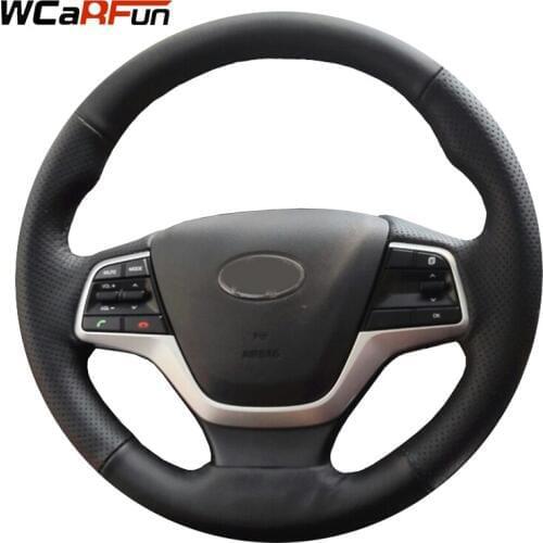WCaRFun Black Artificial Leather Car Steering Cover for Hyundai Elantra 4 2016 2017 Solaris 2017 Accent 2018
