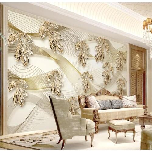 CJSIR Custom Nordic Rich Elegant Tropical Rain Golden Banana Leaf Wall Papers Home Decor Pastoral 3d Wallpaper Tv Background