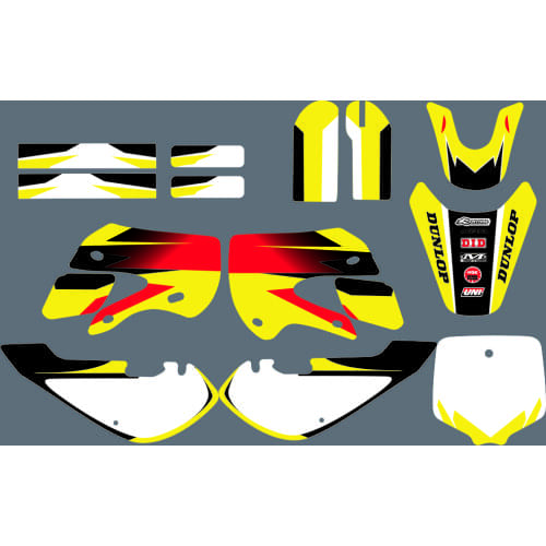DID New Style TEAM GRAPHICS&BACKGROUNDS DECAL STICKERS Kits For SUZUKI DRZ110 KAWASAKI KLX 110 65 (Yellow/White)