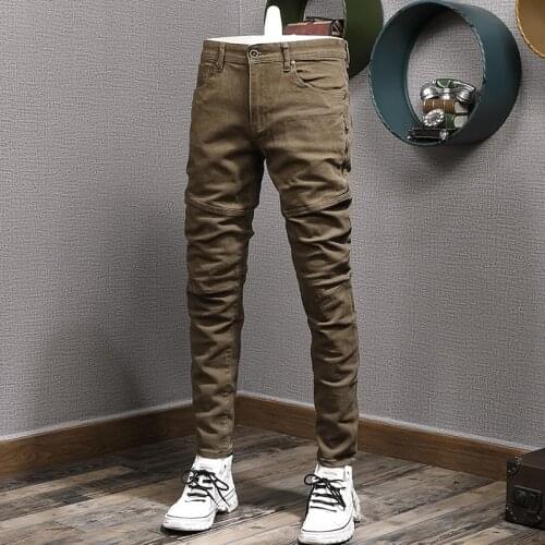 Newly Streetwear Fashion Men Jeans Slim Fit Spliced Designer Elastic Casual Denim Pencil Pants Korean Style Hip Hop Jeans Men