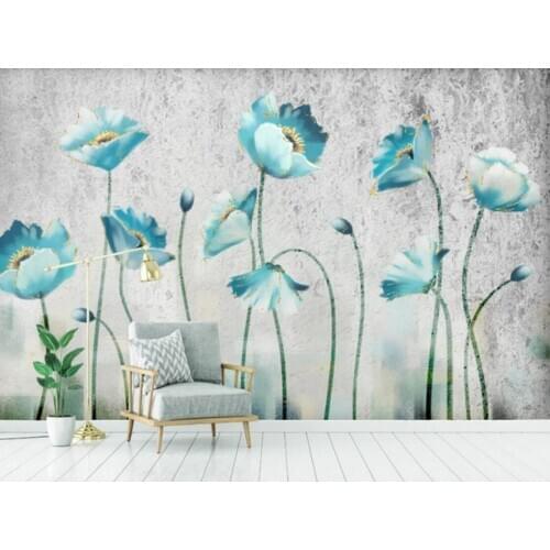 European Blue Floral Wallpaper for Walls Mural Large Photo Wallpaper Home Wall Decor Hand Painting Flower Wallpapers Roll Custom