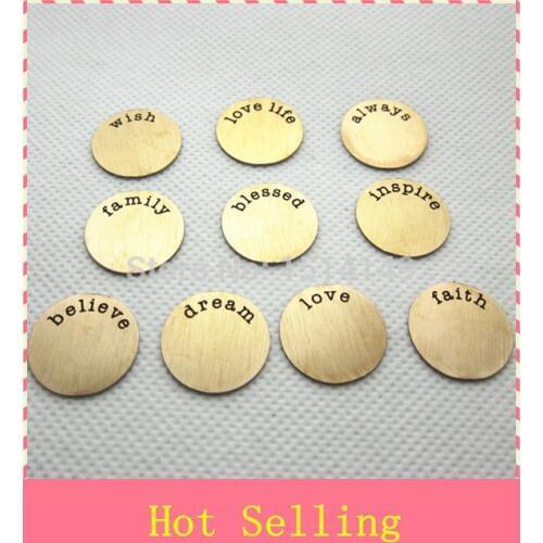 Hot selling 22mm large gold floating plate mix designs disk fit 30mm glass floating charms locket
