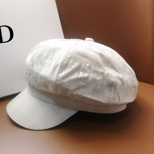 HT242 Women Vintage Octagonal Cap Casual Hat Beret Literary Retro Cap Korean Painter Newsboy Foldable sequins Beret