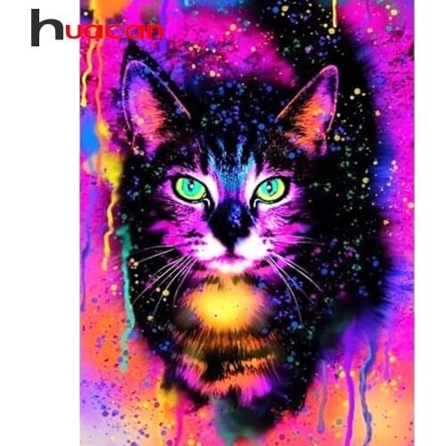 Huacan Full Diamond Embroidery Cat 5D Diamond Painting Animal Mosaic Cross Stitch Paintings For Interior Gift Home Decoration