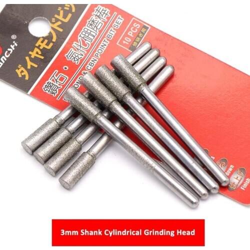 3mm Shank Cylindrical Grinding Head Diamond Grinding Needle Carving Stone Engraving Tools