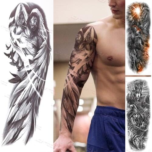 Jesus Christ Wing Temporary Tattoo Arm Sleeve For Men Women Adult Fake Soldier Tatoos Sticker Warrior Large Black Tattoos Thigh