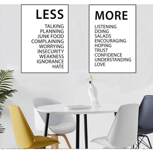 Minimalist Less More Habit Quotes Canvas Paintings Wall Art Black White Pictures Nordic Poster Print for Home Office Decor