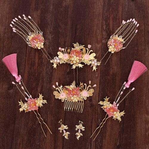 Fashion Chinese bride hair comb hairpins bride coronet sets classical hair Earrings set wedding tiara