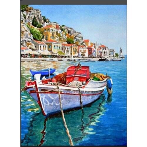 MYT 100% Hand Painted Oil Painting Unframed Sea Boat Art Wall Hanging Arts Oil Painting Wall Pictures Abstract For Room