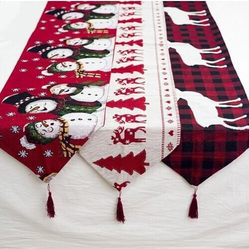 2020 New Table Runners Christmas Decorations Buffalo Plaid Snowman Elk Print Runners Dining Table Decor Christmas Party Decors