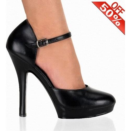 Summer New style Sexy Shallow Super Big Size Womens Pumps 13cm High heeled shoes Buckle strap 5 inches Cross dressing All match