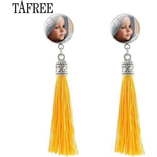TAFREE New Tassel Earring Photo earrings Christmas Gift Mom Custom Jewelry Photo Glass Dome Earbob NA01