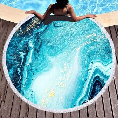 New Marbled Fringed Circular Bathroom Beach Towel Microfiber Travel Compression Shower Bath Towel Adult Bath Towels