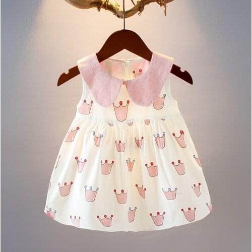ZWF643 Girl Dress Summer Crown Print Princess Dress Cotton Sleeveless Baby Girl Clothes Newborn Infant Toddler Kids Clothing