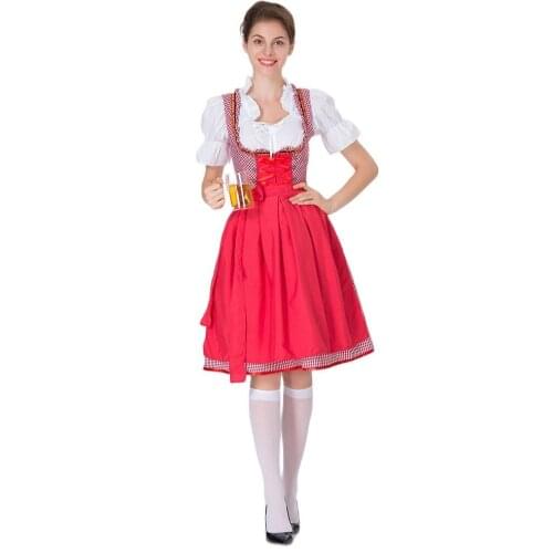 Plus size 3XL Maid dress Women German Bavarian Costume Beer Girl Dress Oktoberfest Beer Maid Costume Halloween Party Fancy Dress