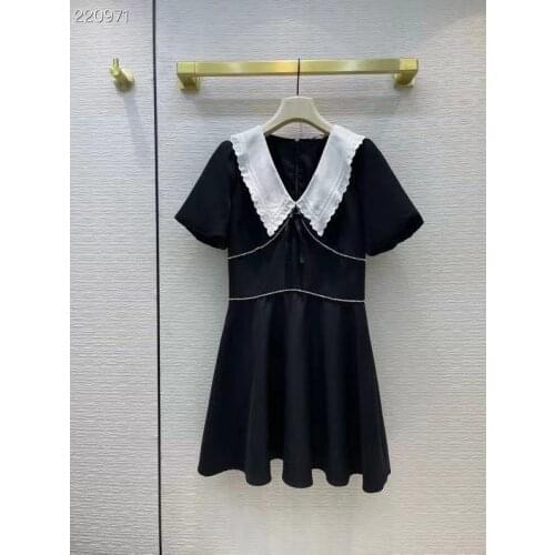 Runway Sexy Short-sleeved Mini Dress V-Neck High Waist Diamonds Beach Black Empire Cute Ladies Top Dress Vestidos