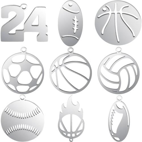 9pcs Mixed Ball Charms For Jewelry Making Supplies Stainless Steel Pendant Basketball Sports Components DIY Earrings Accessories