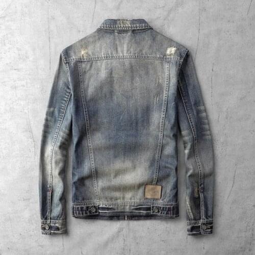 Casual Spring Autumn Slim Fit Mens Denim Jackets Vintage Moto Biker Hole Ripped Single Breasted Pockets Male Coats Plus Size 4XL