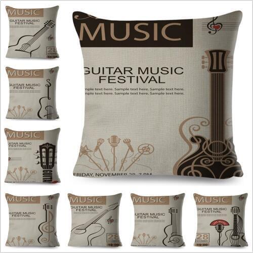Simple Music Guitar Cushion Cover Geometric Pillow Covers for Sofa Car Home Decor Pillows Covers Linen 45x45cm Pillowcase