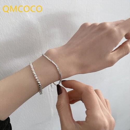 QMCOCO 925 Silver Bracelet 2021 New Woman Trendy Vintage Elegant Couples Simple Geometry Beads Bracelets Party Jewelry Gifts
