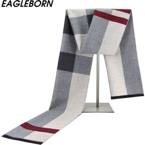 New High Quality Designer Men Stitching Color Plaid Winter Scarf Men Fashion Imitation Cashmere Scarf Gray Beige Scarf Warm