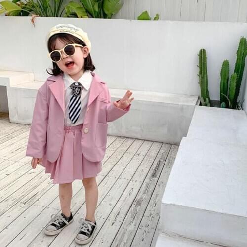 2021 Spring Toddler Girls Clothing Set Two Piece Outfit For 2-7Yrs Preppy Style Long Sleeve Blazer Coat+Skirt/Pant Kids Clothes