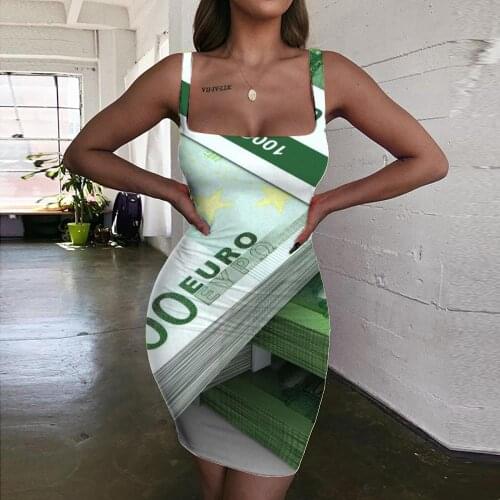 KYKU Brand Money Dresses Women Dollar Halter Sleeveless Harajuku Sundress Novel 3d Print Womens Clothing Club Beach Beach Femme