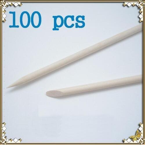 Nail Art Pedicure Orange Wood Stick Cuticle Pusher Remover 100 pcs