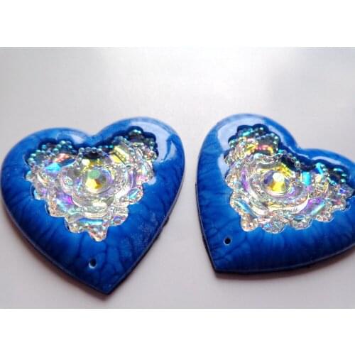 20pcs New fashion style dark blue sew on Resin rhinestones heart shape 35mm flatback 2 holes gem stone crystal