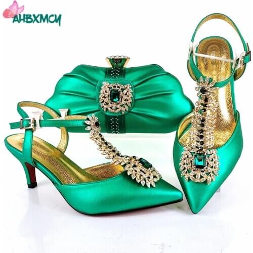Fashionable 2021 Special Design Shoes and Bag to Match in Green Color High Quality Italian Women Shoes with Evening Bag