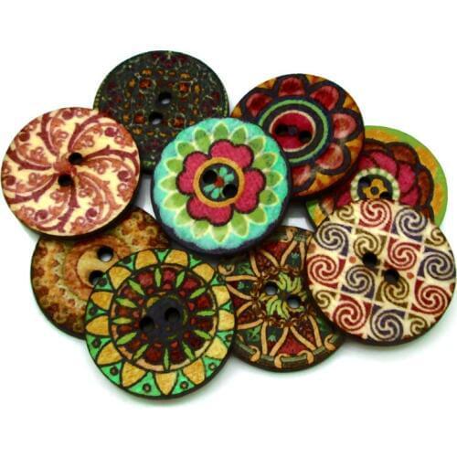 50pc 25mm Mixed Round Sewing Wooden Buttons For Clothes Knitting Needles Crafts Scrapbooking DIY Fabric Needlework Accessories