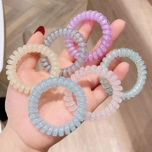 6pcs/set New Ins Glitter Telephone Cord Hair Ties Mermaid Color Bling Elastic Hair Band Ponytail Holder Hair Accessories