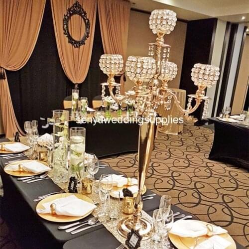 6pcs)top grade beautiful 5 arm crystal candelabra table top candelabra centerpieces for weddings for wholesale senyu2018