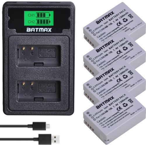 Batmax NB-10L NB10L Battery+LCD Dual Charger with Type C Port for Canon SX40 HS SX40HS SX50 PowerShot SX40 HS SX50 HS SX60 HS