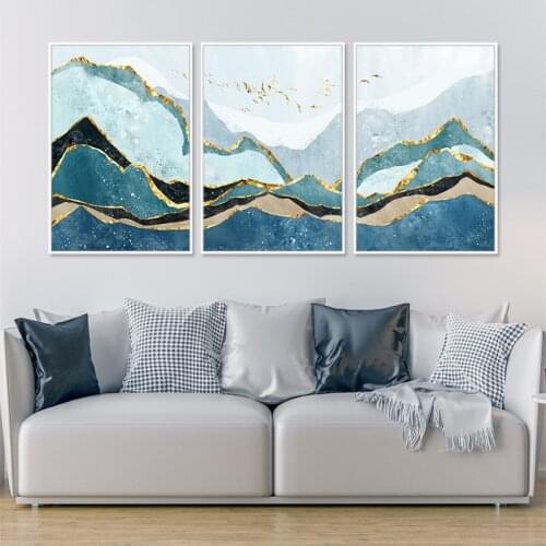 5D Diy Diamond Painting Abstract Mountain Peak Flying Bird Gold Foil Mountain Painting Poster for Living Room Decor Home Decor