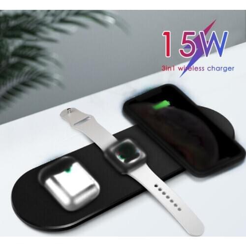 3 in 1 15W Wireless Charger For iPhone 12 Pro Max Pad Qi Fast Charger For Samsung Desktop Fast Phone Charging Pad