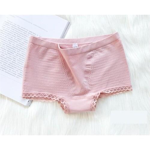 Women Underwear Modal Boxer Middle Waist Seamless Briefs with Lace Side Girl Lingerie Panties