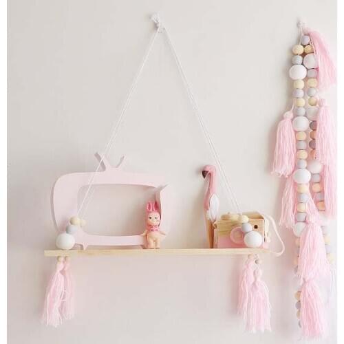 INS Nordic Style Home Decoration Personality Round Wood Bead+Hemp Rope Wooden The Supporting Sheet Wall Hanging Home Decor