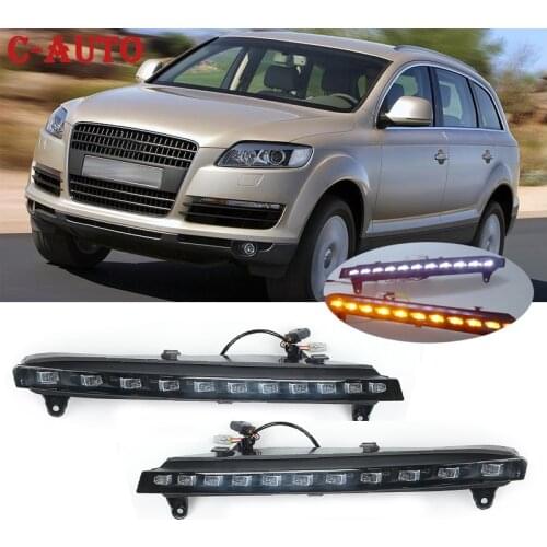 Left / Right 12V LED DRL Daytime Running Lights Daylight For Audi Q7 2006 2007 2008 2009 Fog light with yellow Turn Signal lamp