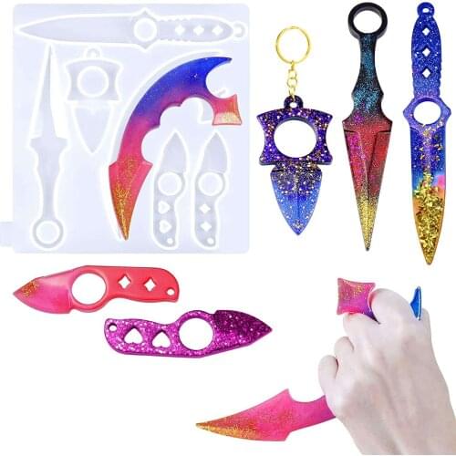 M0028 Self Defense Dagger Keychain Resin Mold Anti-Wolf Weapons Sword Epoxy Casting Silicone Mould Defend Knife Mold Craft