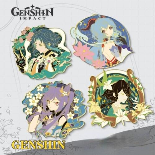 Game Genshin Impact Xiao Hu Tao Ganyu Morax Zhongli Barbatos Venti Cosplay Brooch Pin Badge Metal Prop Decorate Collection Gifts