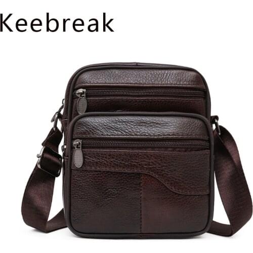 Keebreak Genuine Leather Bag Men Thin Shoulder Crossbody Bag Classic Flap Sholder Purse Black Business Fashionable Small Men Bag