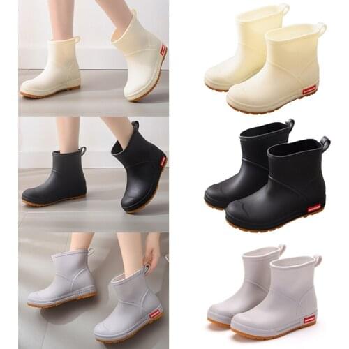 Classic Women Ankle Rain Boots For Female Girls Fashion Solid Color Round Toe PVC Ankle Boots Slip On Shoes Ladies New Autumn