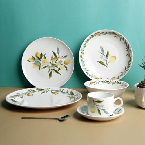 American pastoral style small fresh lemon coffee cup and saucer dinner plate bowl 6-piece set fruit ceramic bowl plate tableware