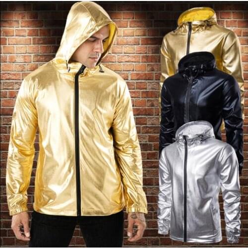 Personalized mens motorcycle leather jacket loose coat men jackets Hooded stage street dance rock fashion silver gold black