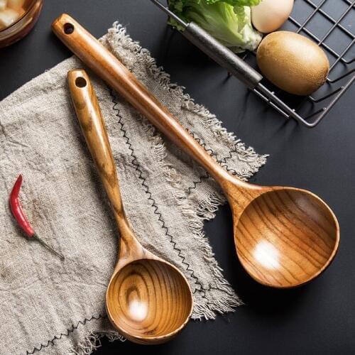 Creative household solid wooden spoon long handle tablespoon soup spoon commercial spoon rice spoon porridge large spoon 35.5cm