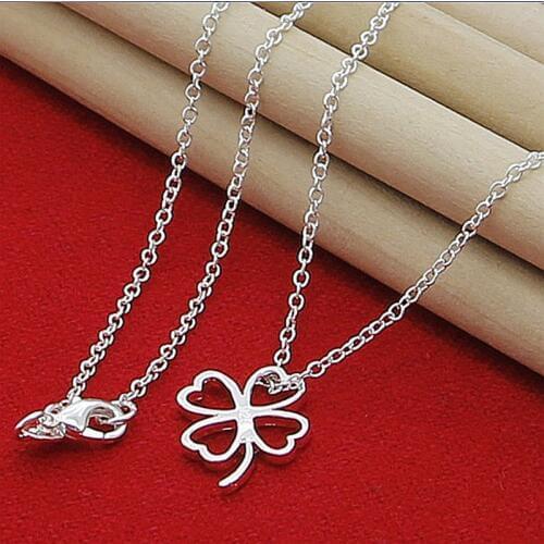 Fashion Silver 925 Necklace Lucky Four-Leaf Clover Pendant Necklace Women Female Valentines Day Jewelry Gifts