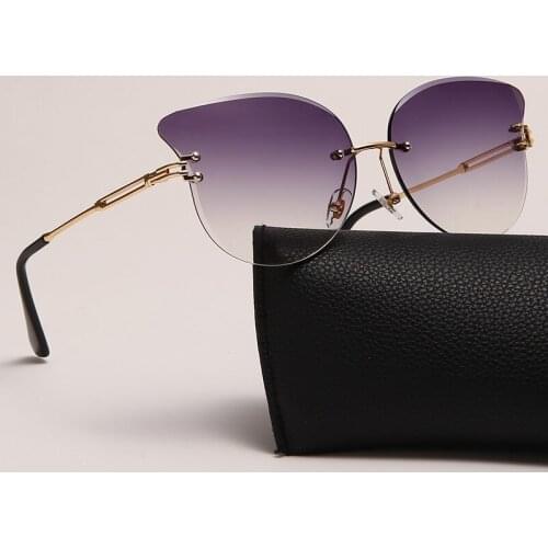 Fashion Rimless Cat Eye Sunglasses Luxury Brand Designer Women Metal Sun glasses Lady Shades UV400 Eyewear oculos de sol