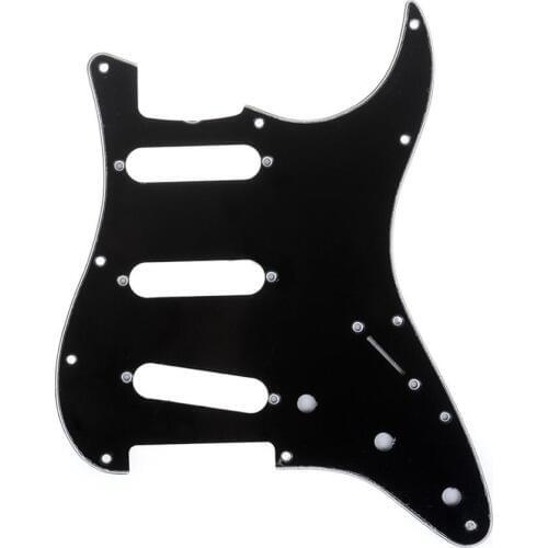 Musiclily Pro 11-Hole 60s 64 Vintage Style Strat SSS Pickguard for American Stratocaster Guitar, 3Ply Black